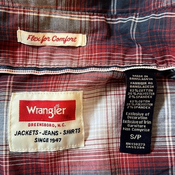 Wrangler Button Up Shirt Long Sleeve Mens Size Small Plaid Pearl Snap Cotton - Picture 6 of 6